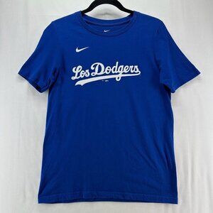 The Nike Tee Shirt Youth Size L Blue Short Sleeve Los Angeles Dodgers Logo